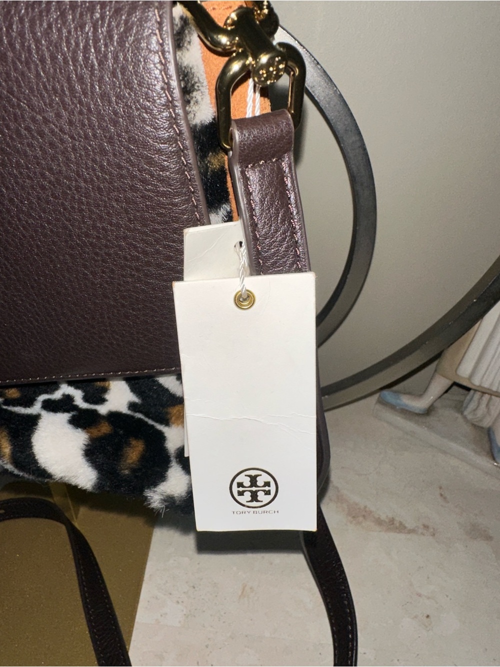 Tory Burch Dark Brown Pebbled Leather Chain Crossbody with Gold Hardware - Picture 2 of 13